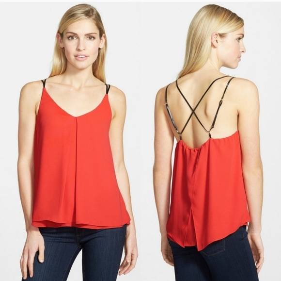 Sam Edelman Tops - Sam Edelman Red Leather Cross Strap Tank Top 336